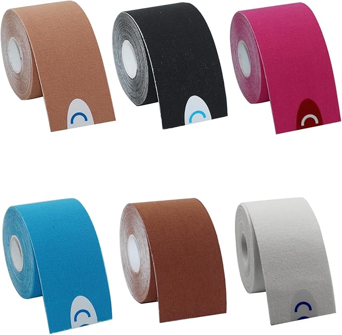 OBTANIM 6 Rolls Waterproof Breathable Kinesiology Tape, Athletic Elastic Kneepad Muscle Pain Relief Knee Taping for Gym Fitness Running Tennis Swimming (6 Colors)