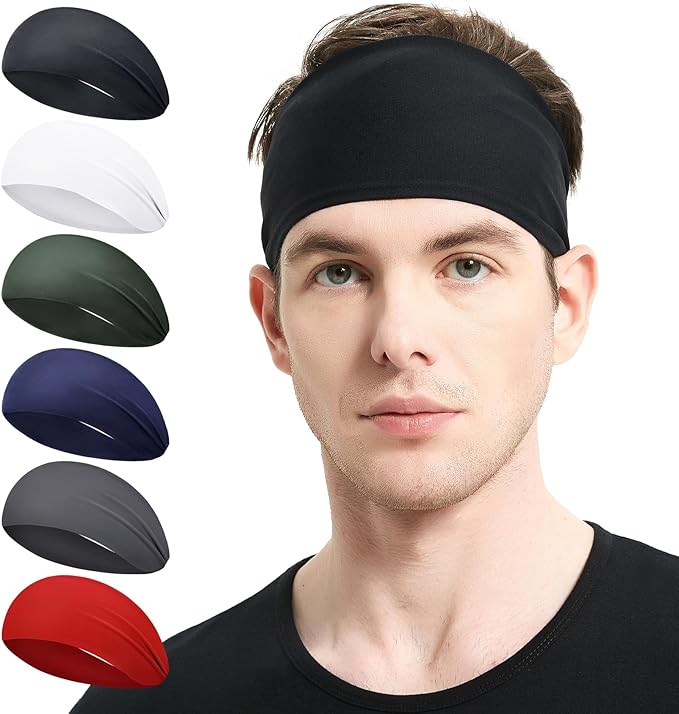 Running Headbands for Men(4 or 6 Pack, Mens Stretchy Headband for Football,Cycling,Basketball,Yoga,Fitness Workout Unisex Quick-Dry Sweatband