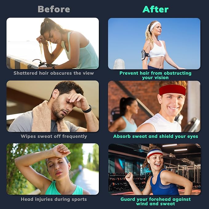 Sweatbands Sports Headband for Men & Women - Terry Cloth Moisture-Wicking Sports Towel Headband for Tennis, Basketball, Running, Gym, and Fitness Working Out