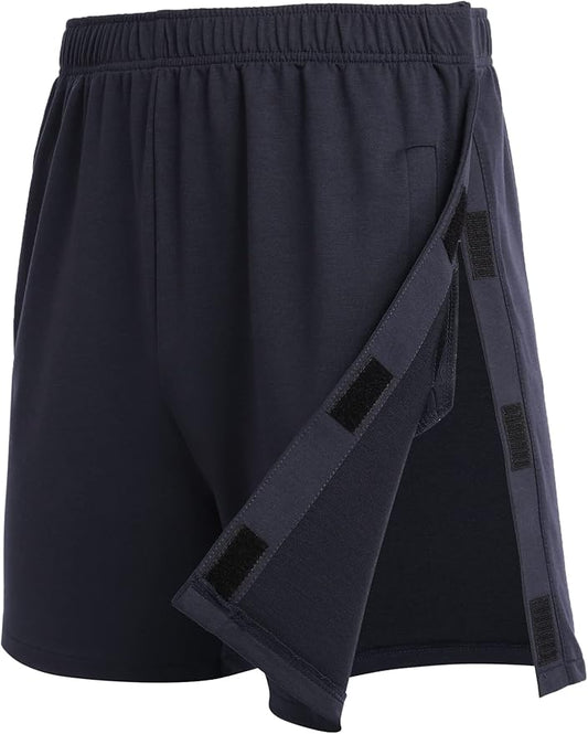 Deyeek Unisex Tear Away Shorts Snap On Athletic Cotton Shorts Post Knee Surgery Recovery Hip Replacement Pants with Pockets
