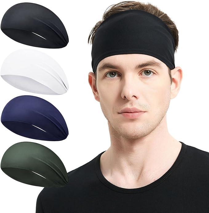 Running Headbands for Men(4 or 6 Pack, Mens Stretchy Headband for Football,Cycling,Basketball,Yoga,Fitness Workout Unisex Quick-Dry Sweatband