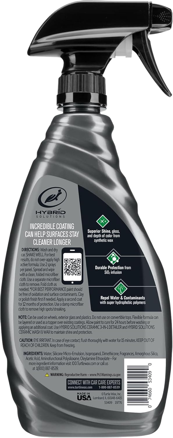 Turtle Wax 53409 Hybrid Solutions Ceramic Spray Coating, Incredible Shine and Protection for Car Paint, Extreme Water Beading, Safe for Cars, Trucks, Motorcycles, RV's and More, 16 oz. (Pack of 1)