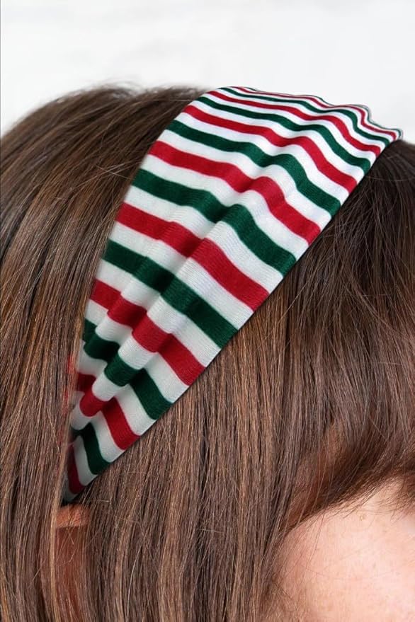 TERSE Christmas Headbands for Women - Short Hair Striped Non Slip Elastic Sweat Bands - Soft Fabric - Workout Yoga Running Sport Christmas Accessories