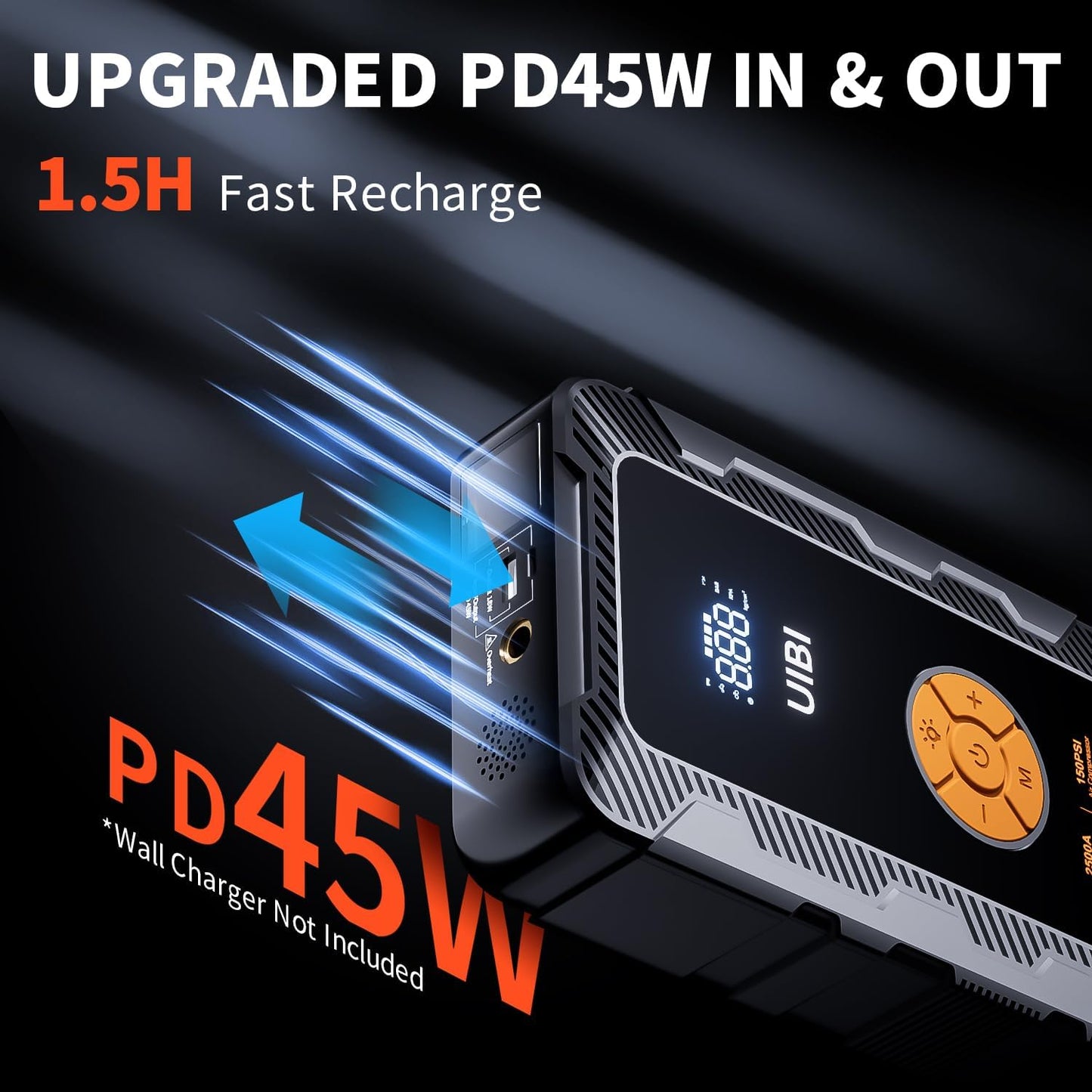 X6 Jump Starter with Air Compressor 150PSI, 2500A Car Battery Jumper Starter Portable Pack with TypeC45W, 20000mAh Tire Inflator 12V Jump Box Booster Charger Cables for 8.5L Gas 8L Diesel Engine