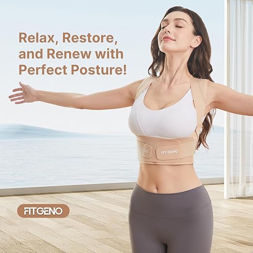 Fit Geno Posture Corrector for Women Invisilite: Invisible Lightweight Back Brace for Neck Shoulder & Upper Back Pain Relief - Improve Posture Correct Hunchback Slouching Under Clothes Large