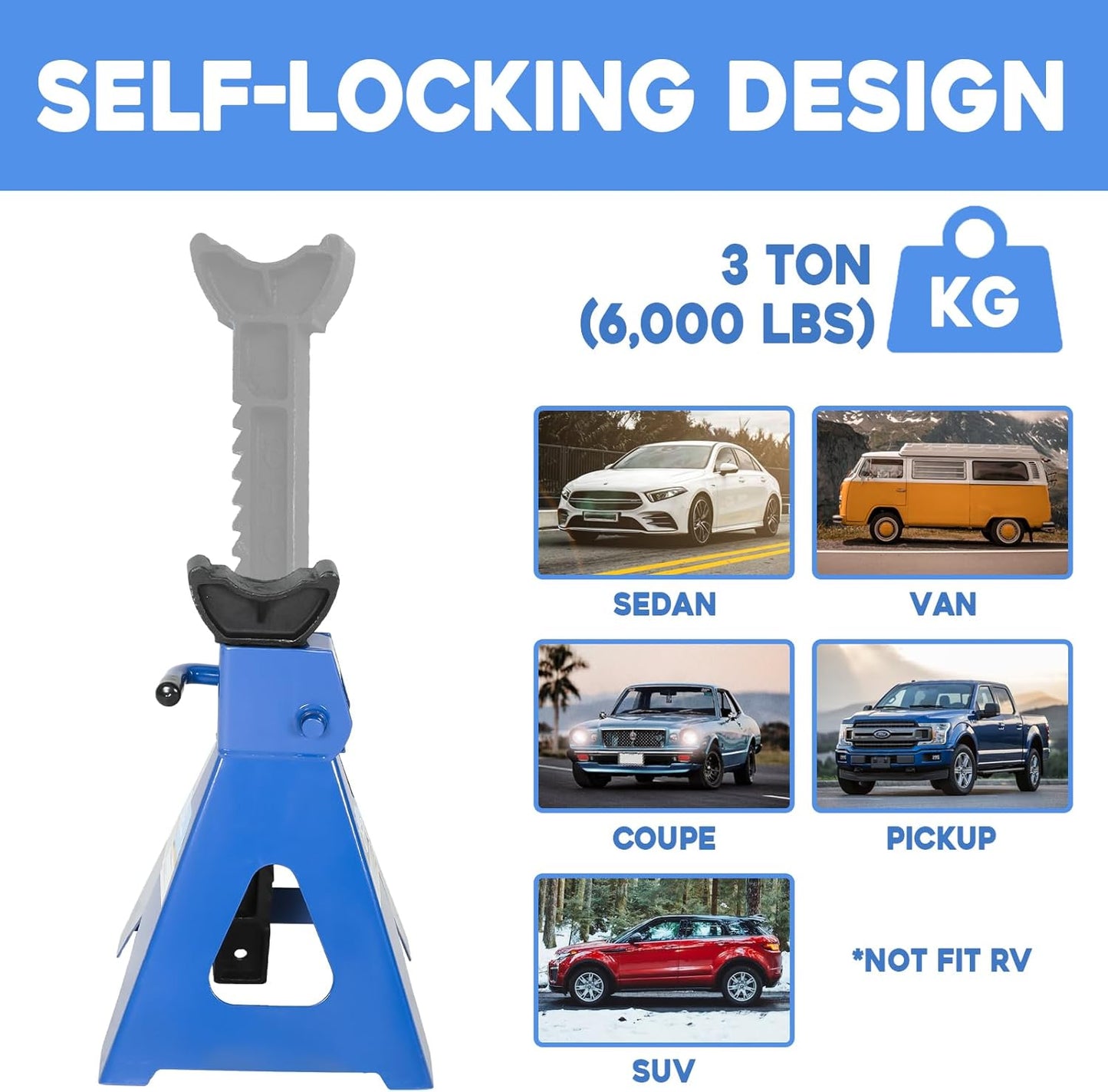 3 Ton (6,000 LBs) Automotive Jack Stands,Heavy Duty Steel Car Lifting Stand for Garages,Repair Shops,Adjustable Height 11.4"-16.8",1 Pair