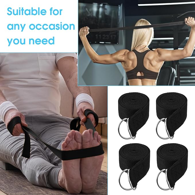 12 Pcs Yoga Strap 6Ft Exercise Stretch Bands for Flexibility with Adjustable Metal D Ring Buckle Loop Stretch Strap Non Elastic Yoga Belt Yoga Exercise Adjustable Straps for Pilates