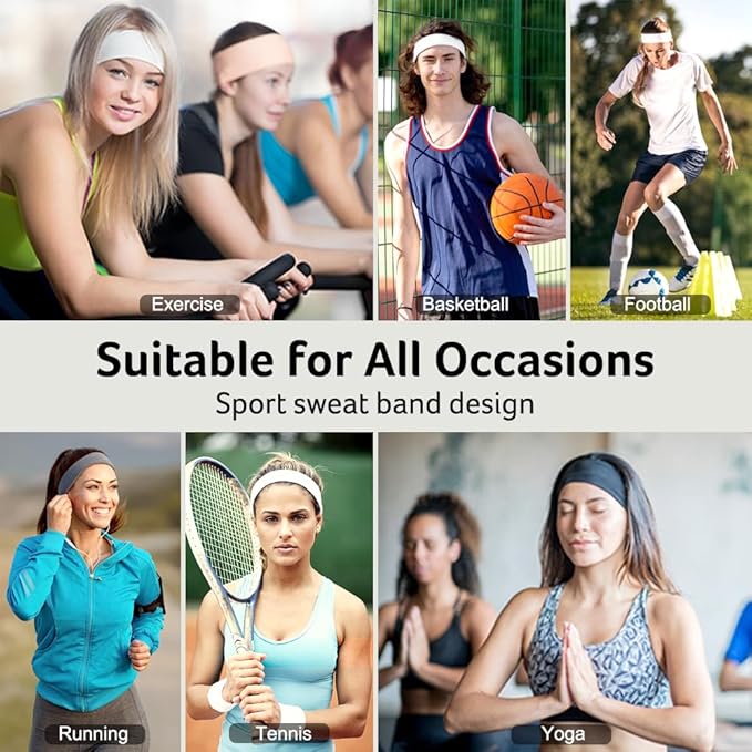 8-Pack Headbands for Women - Non-Slip Elastic Sweatbands - Soft Fabric Hair Bands for Gym, Workout, Yoga, Running, and Sports - Stylish, Cotton Headbands for Women and Girls.