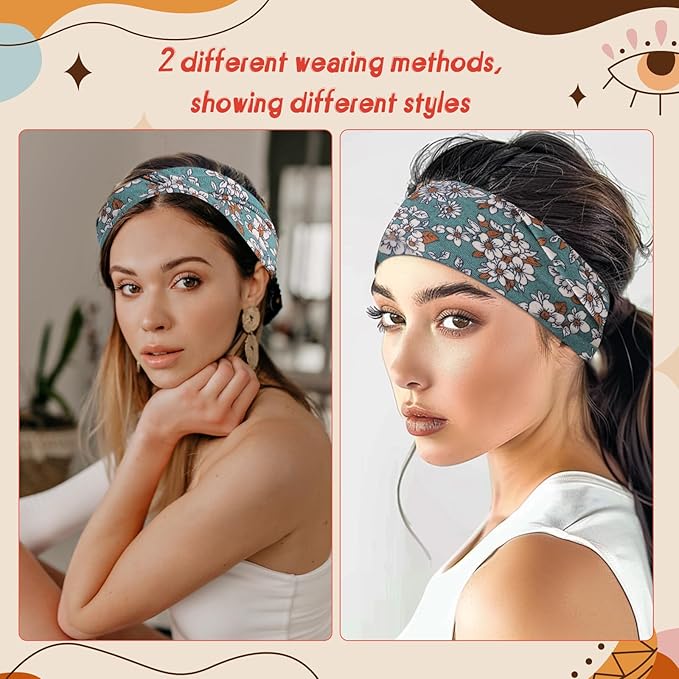 Headbands for Women, 8 Pack Boho Style Headbands Non Slip Fashion Wide Headband Hair Wrap for Daily Use Sport Yoga Running