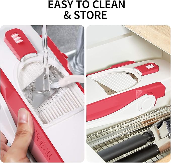 Vegetable Chopper, Safe Mandoline Slicer for Kitchen, Adjustable Thickness Potato Slicer, Manual Food Chopper, Veggie Dicer Kitchen Gadgets Sets (Red)