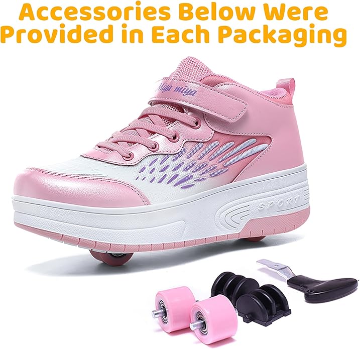 Wooowyet Roller Skate Shoes for Kids Boys Girls Rechargealbe Wheels Sneakers Fashion Roller Wheeled