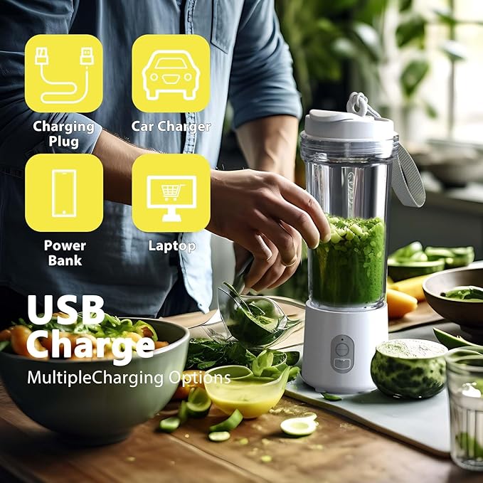 Portable Blender for Shakes and Smoothies 17Oz, Personal Blender 4000mAh USB Rechargeable, 500ml Portable Juicer for Kitchen/Travel/Gym(White)