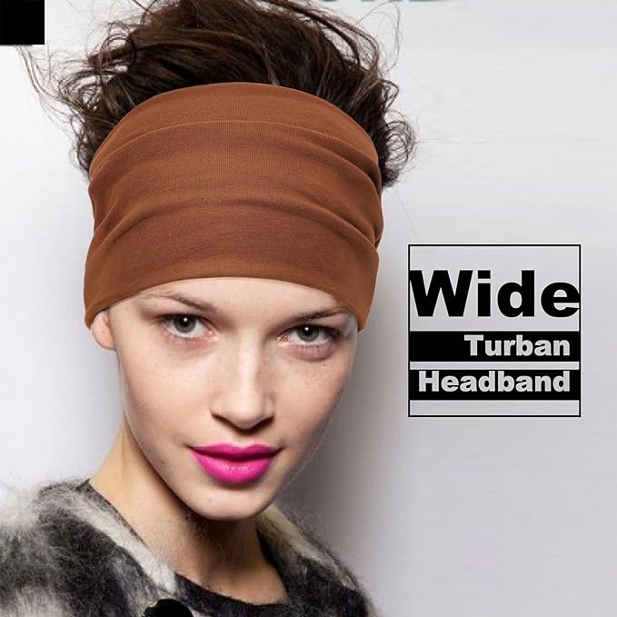 DRESHOW Wide Headbands for Women Elastic Turban Hair Bands Boho Head Bands for Women's Hair Non-Slip Yoga Workout Hairband Girls Accessories 4 Pack