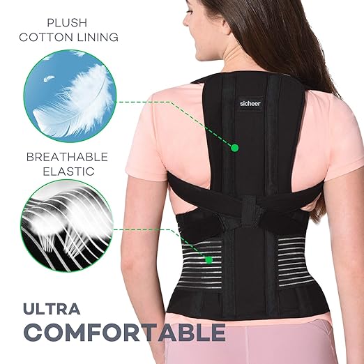 SICHEER Posture Corrector for Women and Men Back Brace Straightener Shoulder Upright Support Trainer for Body Correction and Neck Pain Relief, Medium(waist 34-38 inch)