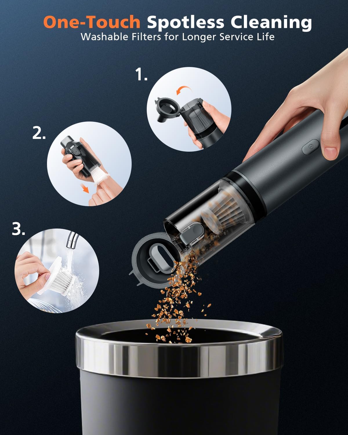 Car Vacuum Portable with 16000Pa Powerful Suction, Handheld Vacuum Cordless Rechargeable Blow & Suction 4 in 1, Small Vacuum Cleaner for Car, Home, Office, Outdoor (Grey)