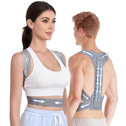 FORTEMOTUS Posture Corrector for Women Men - Back Straightener with Armpit Pad, Adjustable Posture Corrector Women Men, Upper & Lower Back Pain Relief, Targets Scoliosis, Hunchback, Hump, Thoracic, Spine,M Size,Grey