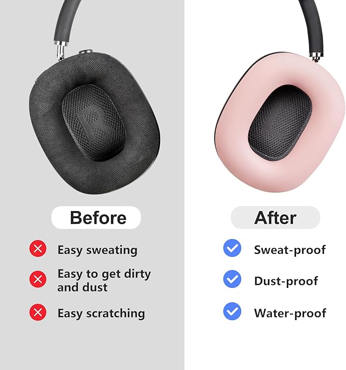 for AirPods Max EarPad Case, EarCups Cover Protector, Soft Silicon EarPad Cover for AirPods Max, Anti-Scratch No-Yellow Sweatproof Washable - Pink