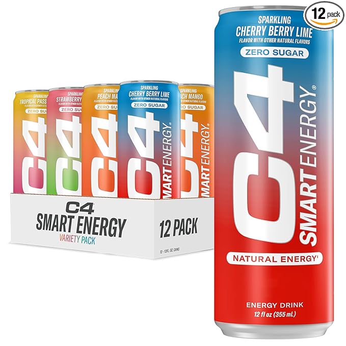 Cellucor C4 Smart Energy Drinks Variety Pack, Sugar Free Performance Fuel & Nootropic Brain Booster, Coffee Substitute or Alternative, 4 Flavor Tropical Oasis Variety 12 Pack