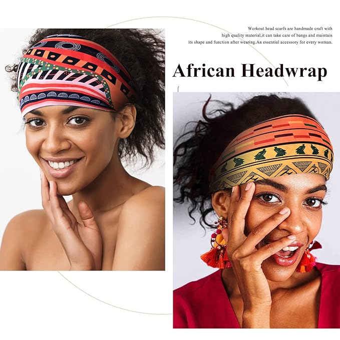 African Headbands Wide Head Wraps for Women Boho Turban Head Bands for Lady Large Sport Workout Stretchy Non-Slip Hair Bands,Pack of 8