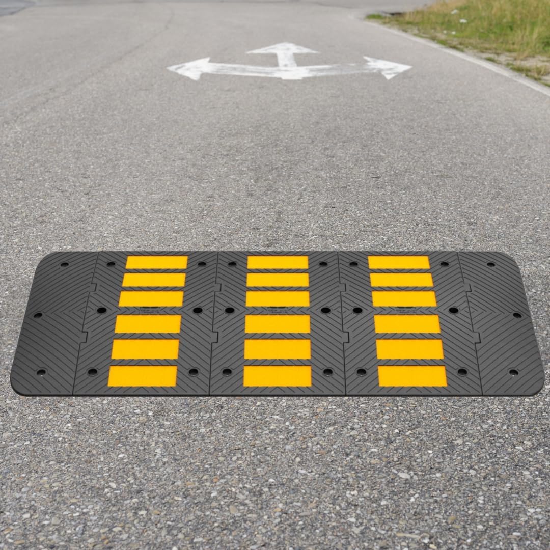 Speed Bumps for Driveway 35"x20"x2" Flexible Installation Connect Multiple Units for Any Road Width Asphalt Concrete Gravel Driveway (Middle Part 1 Pack)