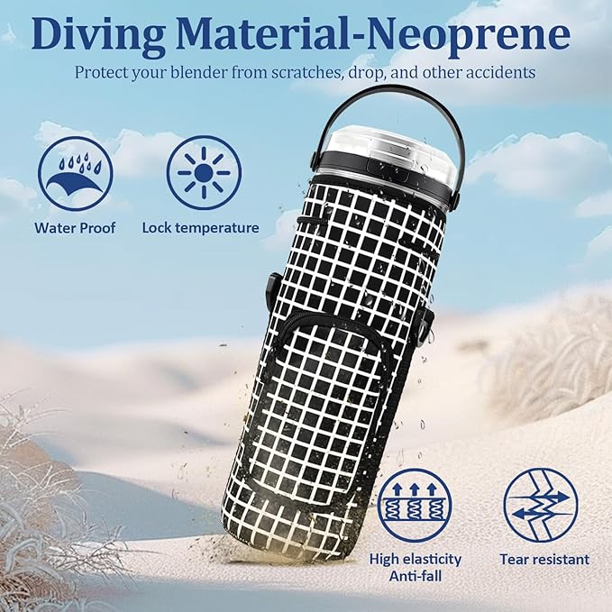 Storage Sleeve Bag for Ninja Blast Portable Blender with Shoulder Strap and Pocket Compatible with Ninja BC151NV/BC51NV/BC151BK/BC151CR/BC151EM/BC151PR/BC151WH Blast Portable Blender (black checkered)