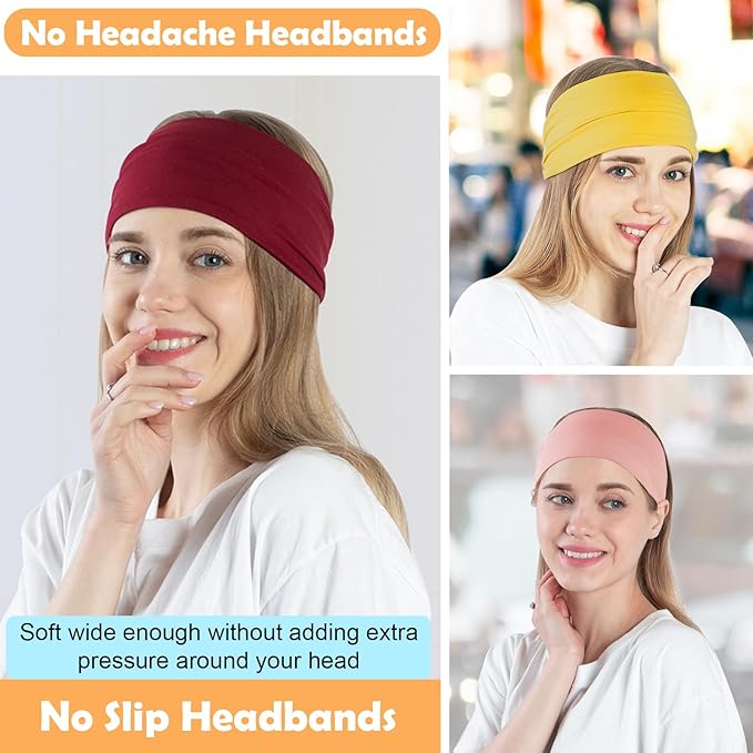 RITOPER Wide Headbands for Women Non Slip, Workout Yoga Running Womens Headband Boho Hair Bands for Women's Hair, Thick Sweat Head Bands Solid Head Wraps Bandana
