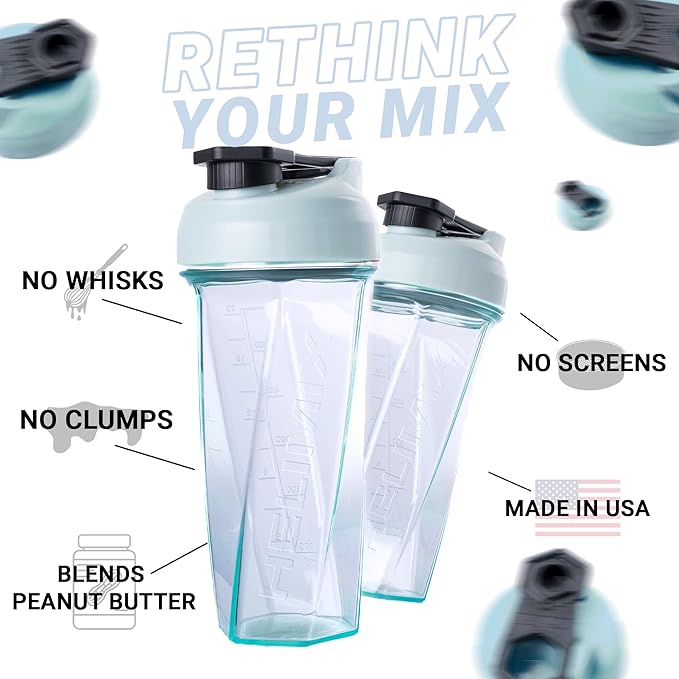 HELIMIX 2.0 Vortex Blender Shaker Bottle Holds upto 28oz | No Blending Ball or Whisk | USA Made | Portable Pre Workout Whey Protein Drink Shaker Cup | Mixes Cocktails Smoothies Shakes | Top Rack Safe