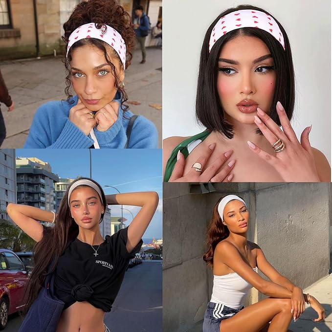 Leeven Women's Headbands for Short Hair Non Slip Elastic Floral Hairbands Soft Fabric Stripe Head Bands for Girls Heart Headbands