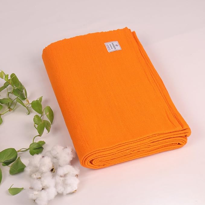 Yogikuti Iyengar Cotton Yoga Blanket Set of One – Thick Handwoven Yoga Blankets for Restorative Yoga, Meditation & Pranayama – Premium Cotton Yoga Blanket for Support & Comfort in Pranayama (Orange)