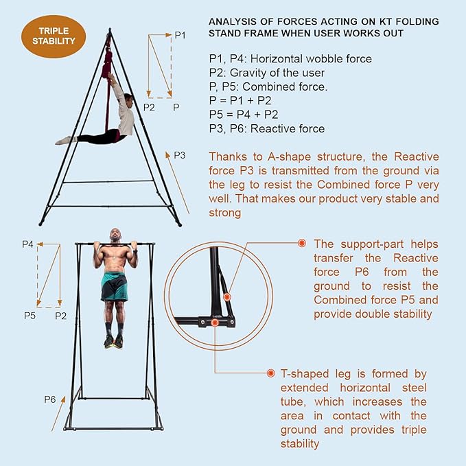 KT Dedicated Stand Frame For Aerial Yoga And Therapy Sensory Hammock Model KT1.1520YG. Foldable, Portable, Height Adjustable, Stable and Durable Upgraded Yoga Swing Stand Frame