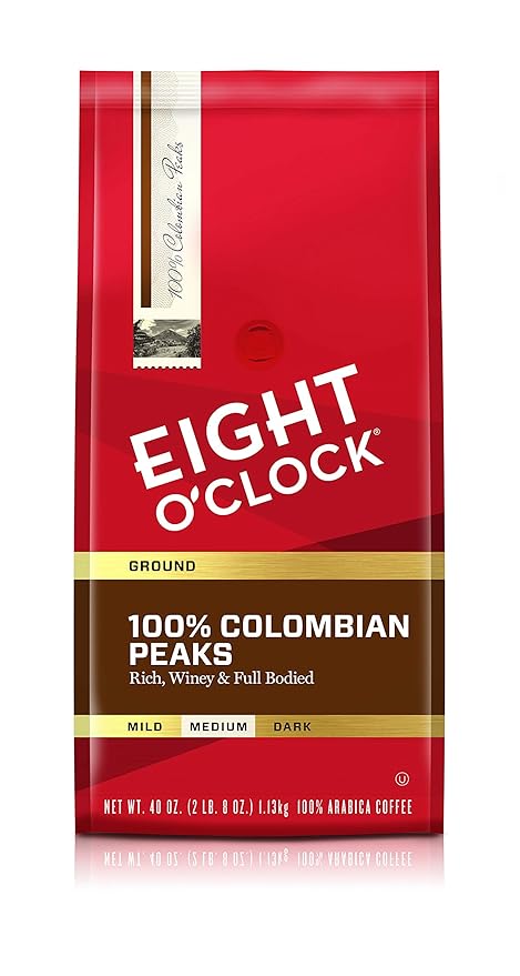 Eight O'Clock Coffee 100% Colombian Peaks Ground Coffee, 40 Ounce, Rich, Winey & Full Bodied