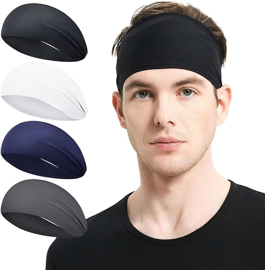 Running Headbands for Men(4 or 6 Pack, Mens Stretchy Headband for Football,Cycling,Basketball,Yoga,Fitness Workout Unisex Quick-Dry Sweatband