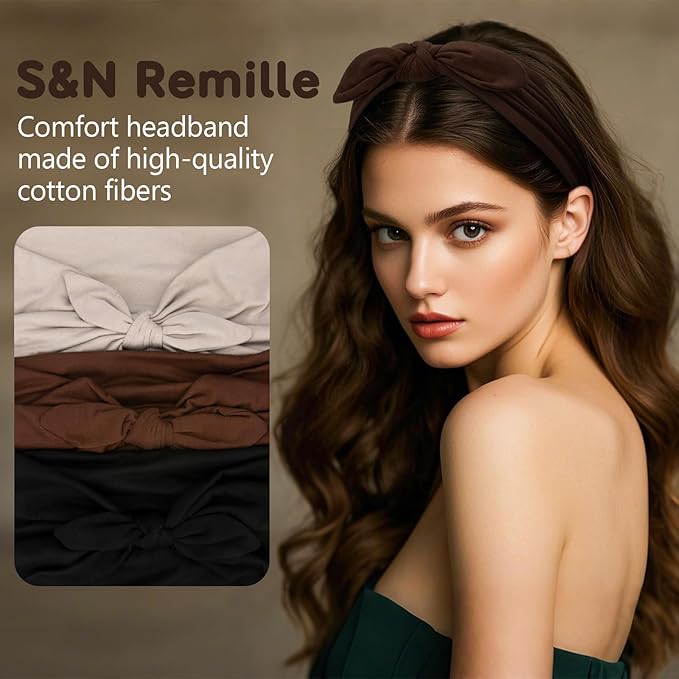 S&N Remille Wide Headbands for Women, Large Hairband, Elastic Non-Slip Headband Twist Knotted Accessories, Yoga Workout Vintage Hair 3 Pack (Multi-colored-1)