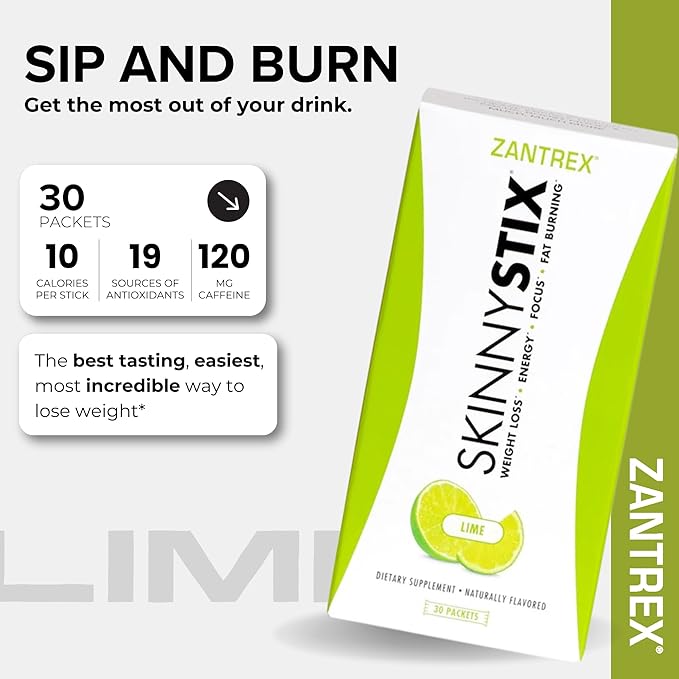 SkinnyStix Lime GLP-1 Support Powder Energy Drink, Metabolic Support, Appetite Control, Natural Energy Boost | 30 Single-Serving Packets