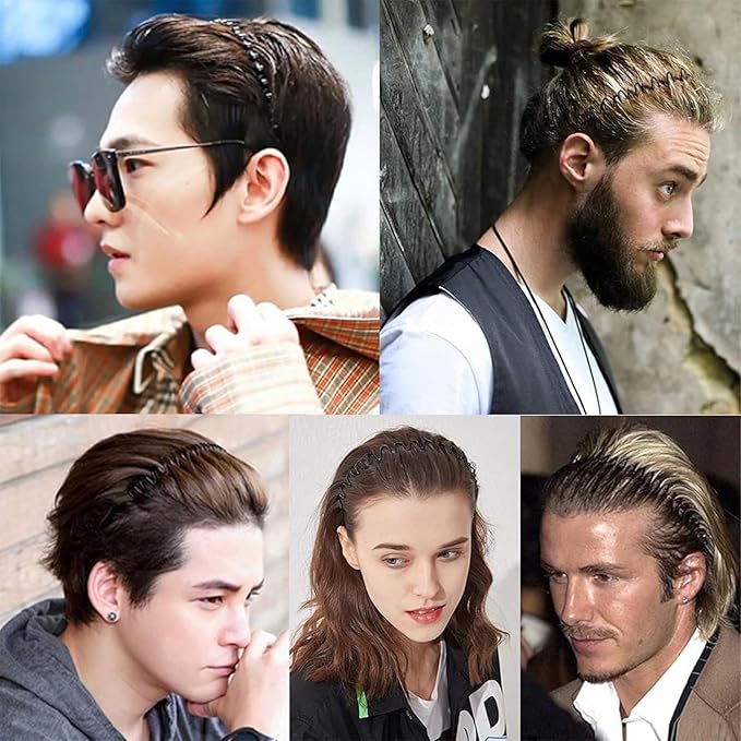 Metal Headband for Men, Unisex Black Wavy Spring Hair Band, Zig Zag Hair Dand, Fashion Elastic Hair Accessories, Multipack Options Available(8pcs)