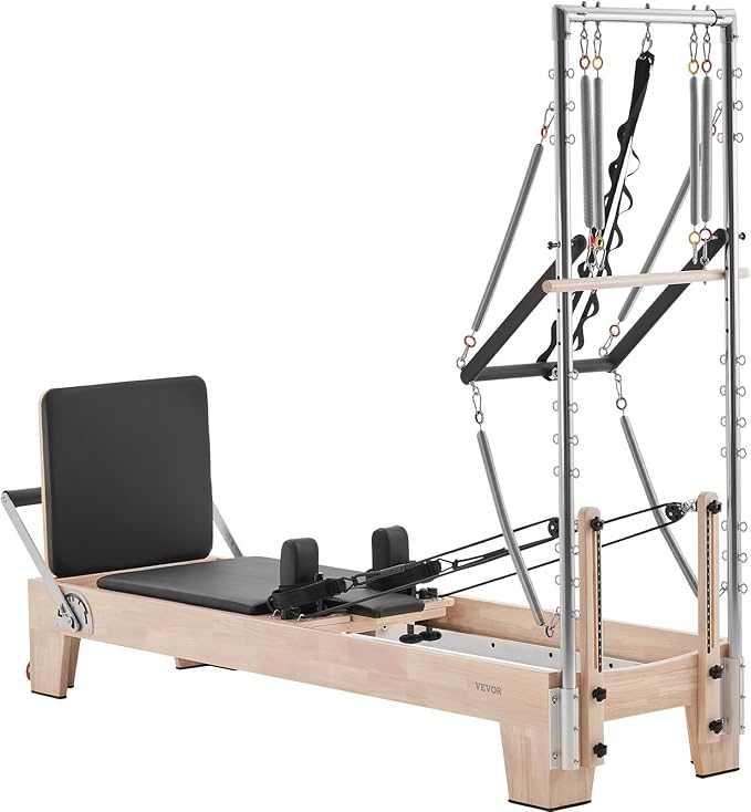 VEVOR Pilates Reformer Machine, Pilates Workout Equipment for Home Gym Studio Use, Pilates Bed with Dual Resistance- Spring & Cord, Reformer Set, Up to 400 LBS