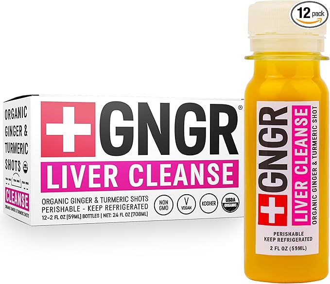 '+GNGR Liver Cleanse Shot, Cold-Pressed Ginger Shot with Milk Thistle, Dandelion Root, Turmeric Root, Immunity Shot for all natural Liver Support, Detox, Immunity, Digestion, Cleanse (2 Oz, Pack of 12)
