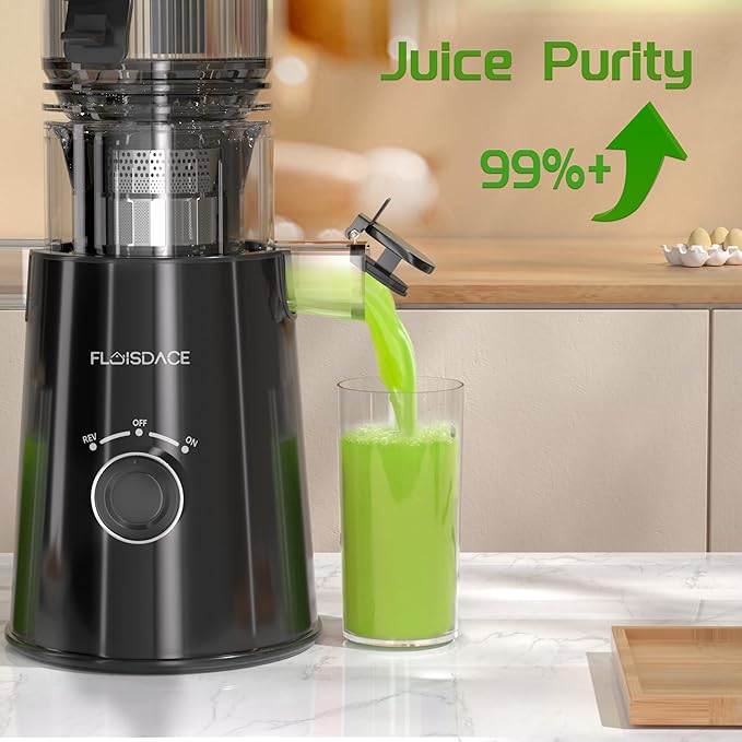 Cold Press Juicer, Slow Masticating Juicer Machines with 5" Feeding Chute Fit Whole Fruits&Vegetables, Stainless Steel Slow Masticating Juicer Easy to Clean, 99.6% Juice Purity, 1.5L Capacity-Black.