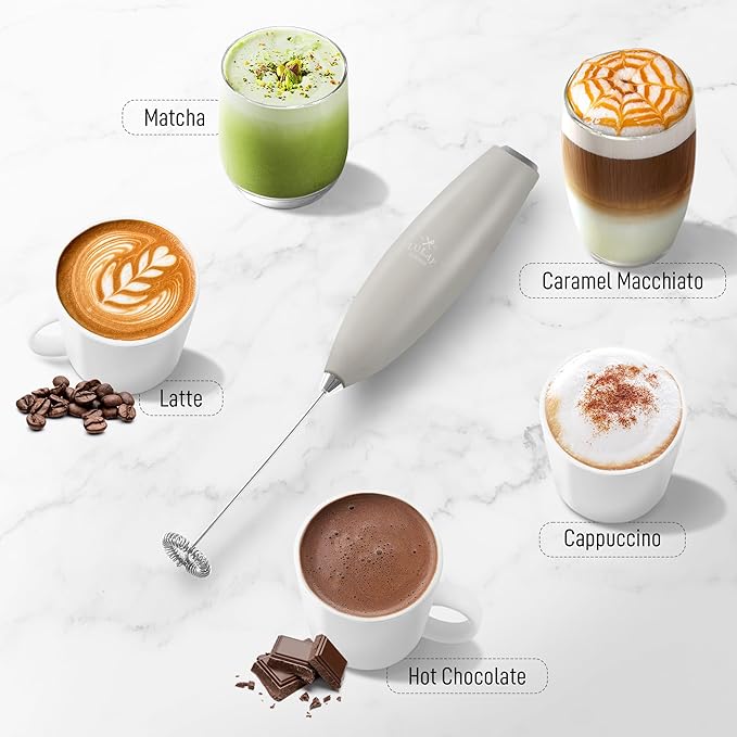 Zulay Kitchen Handheld Milk Frother with Duracell AA Batteries – Ultra Fast Electric Mixer & Foam Maker, Easy-Clean Drink Mixer for Coffee & More