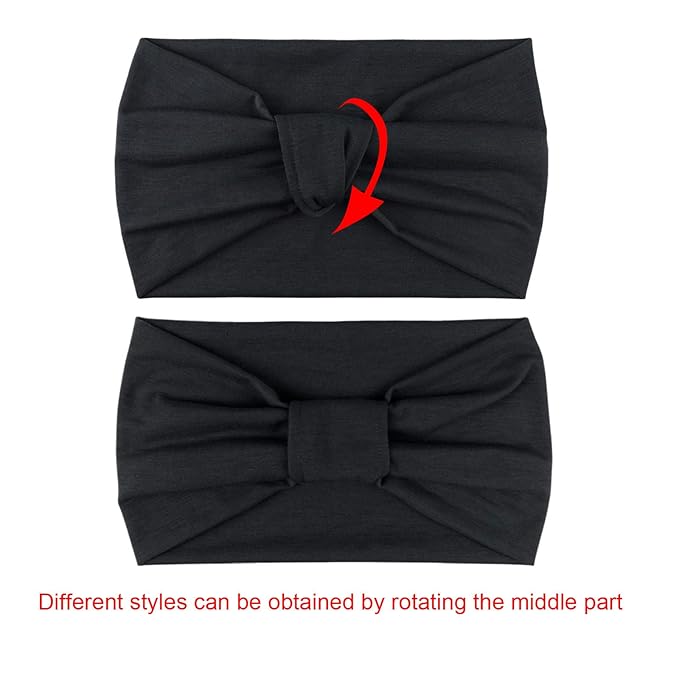 DRESHOW 4 Pack Turban Headbands for Women Wide Vintage Head Wraps Knotted Cute Hair Band Accessories