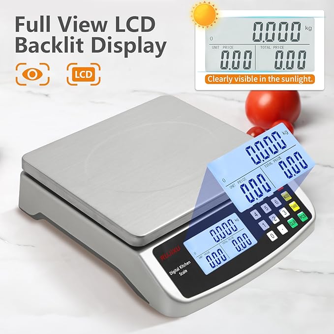 Food Scale 88lb/40kg Large Digital Kitchen Scale 0.05oz/1g with Price Computing Commercial Scale 304 Stainless Steel gram Scale for Baking Cooking Meat Restaurant ,USB or AA Battery(Included)