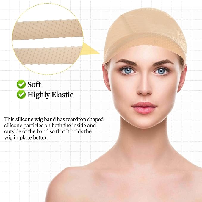 3-Piece Wig Grip Band Set - Adjustable Silicone Wig Headbands, Non-Slip Elastic Wig Grip, Sweat-Proof Hold (Skin Color)