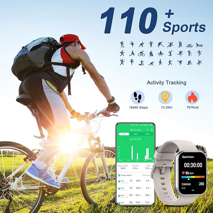 Smart Watch (Answer/Make Call), 2025 New Smartwatch for Men/Women, 1.96" Fitness Watch with 112 Sport Mode/Pedometer/Calories/Sleep/Heart Rate Monitor, IP68 Waterproof Fitness Tracker for Android iOS