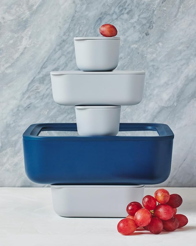 Caraway Glass Food Storage, 10 Cup Glass Container,Ceramic Coated Food Container,Easy to Store, Non Toxic, Non Stick Lunch Box Container with Glass Lids. Dishwasher, Oven,Square Shape,Mist