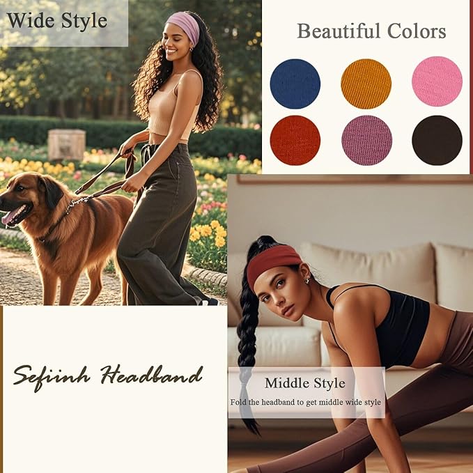 Wide Headbands For Women Stretch Headband Boho Head Bands Women's Hair Band Turban Workout Hairband Accessories 6 Pack