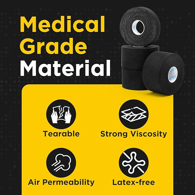 OK TAPE Athletic Tape Finger Tape, Extra Strong Adhesive Sports Tape for Weightlifting, Climbing, Basketball, Volleyball, Black 3 Rolls 1.5" x 15yds and 1 Roll 0.5in x 15yds