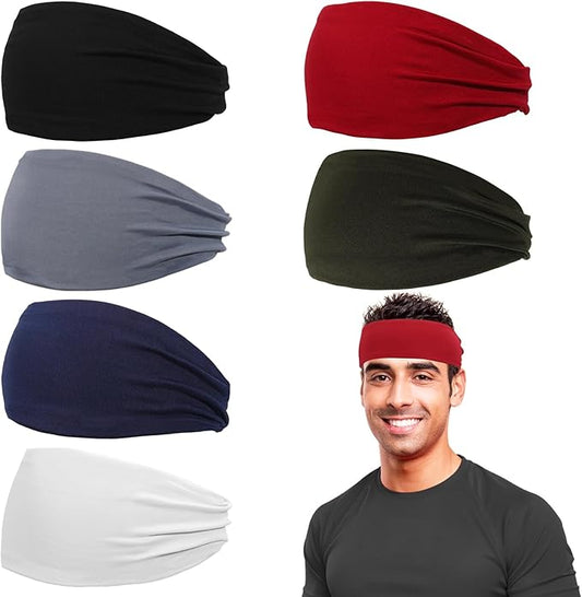 Headbands for Men, 6 Pack Mens Headband Sports Sweatbands, Moisture Wicking Hair Bands for Running, Cycling, Basketball, Yoga, Fitness, Workout Sweat Hairband for Women Men