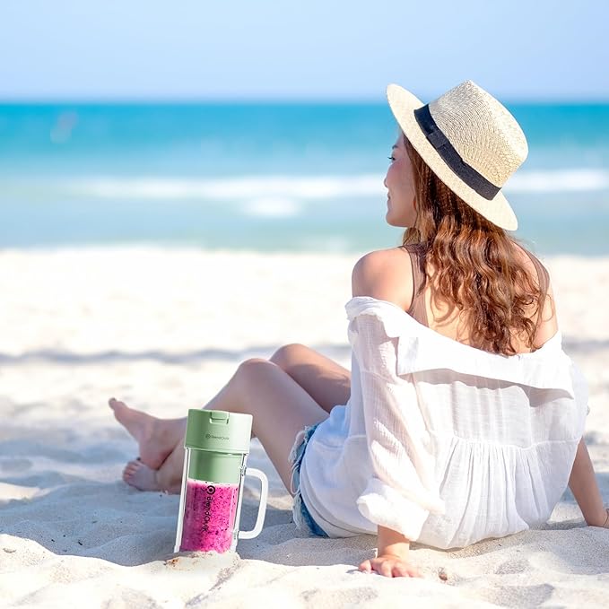 Personal Portable Blender For Shakes & Smoothies, Leakproof & Stylish Portable Mason Jar Shaker, Rechargeable Mini Blender with 10-Blade Blending System 14oz, Green