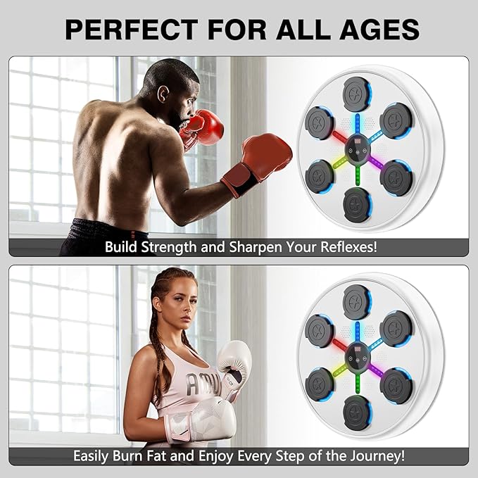 Music Boxing Machine, 2025 Upgrade Boxing Music Workout Machine for Adults Women Kids, Smart Bluetooth Boxing Music Trainer, Wall Mounted Musical Punching Pad, Boxing Machine with Gloves and Headband