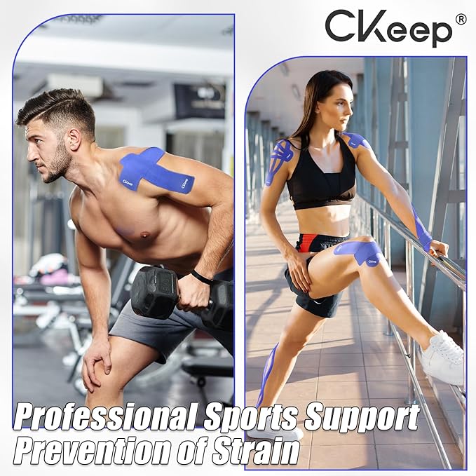 CKeep 4 Rolls Kinesiology Tape, Original Cotton Elastic Athletic Tape, 20 Precut 10" Strips Each, Blue, Ideal for Muscle Support & Injury Prevention